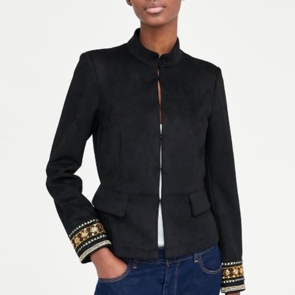 Zara Jackets & Blazers - Zara Embroidered Beaded Faux Suede Blazer Jacket Size Medium